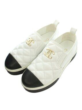 Chanel CC Logo Quilted Leather Slip on Shoes Thick Sole Switch Bicolor White 36